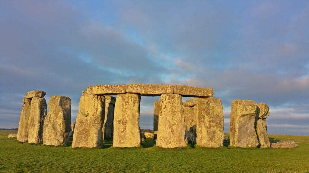 The stone circle at Stonehenge at dawn.