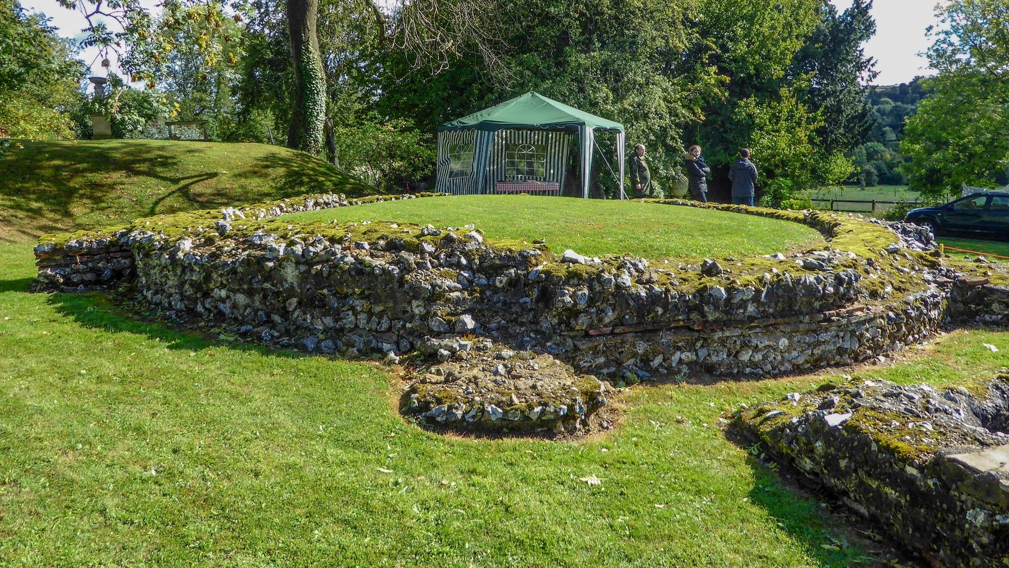 A circular structure made of flint rocks that made up a Roman mausoleum - the so-called Keston Roman Tombs.