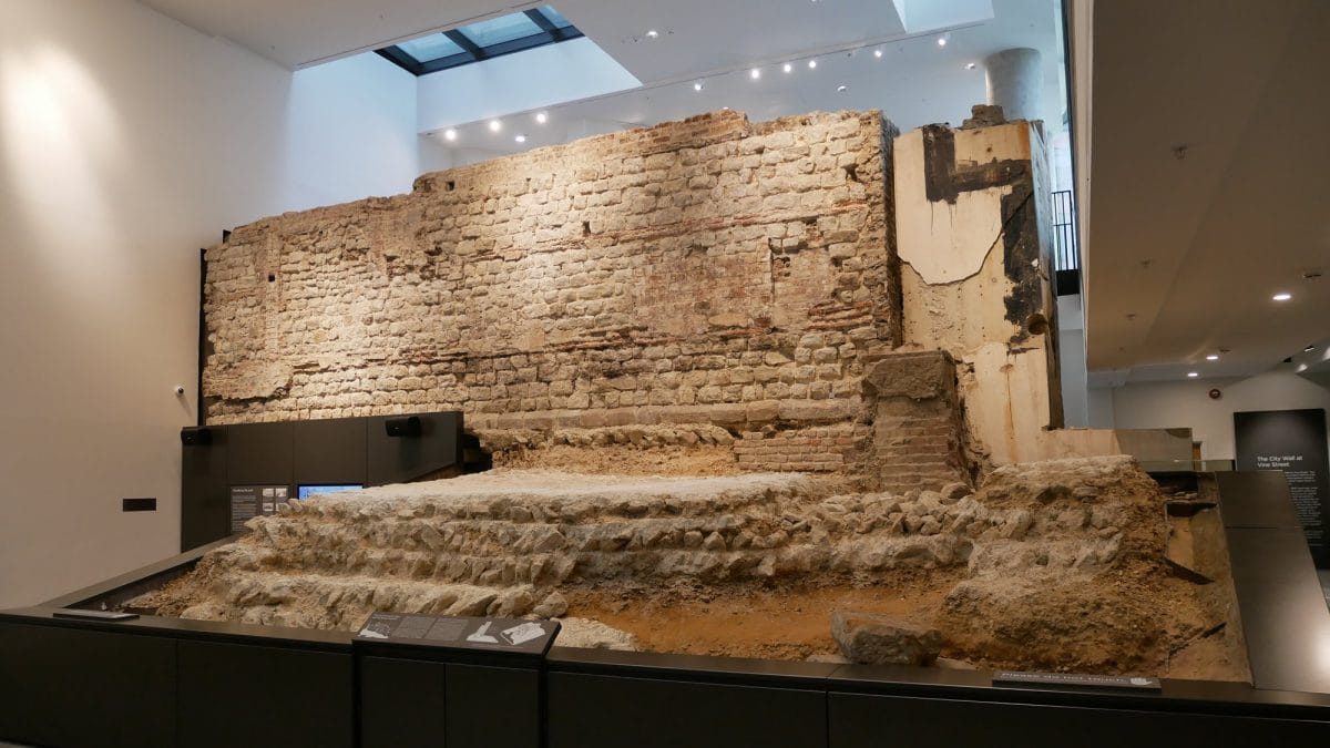 A fragment of the City Wall of London at Vine Street.