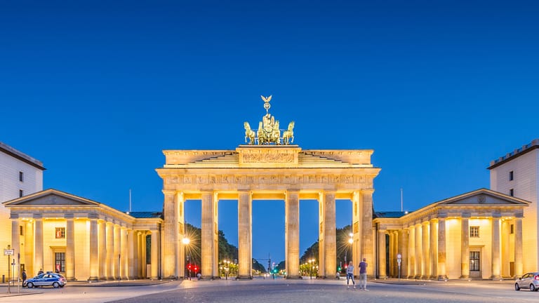 The Brandenburg Gate at night taken from within Pariser Platz.