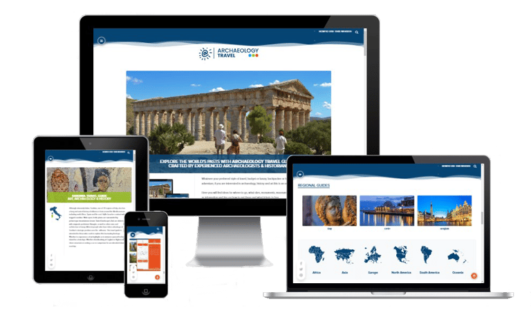 Different pages of the website displayed on different devices.